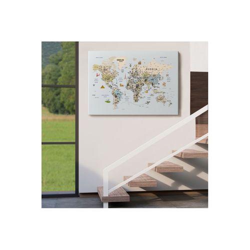 Dünya Haritası Çok Detaylı Ünlü Yerler Sembollü Kanvas Tablo 1746