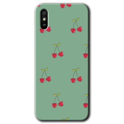 MRCİLETİSİM Xiaomi Redmi 9A Kılıf HD Desen Baskılı Arka Kapak+Temperli Cam - Kiraz Berry