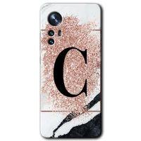 Potkal Hediye Fabrikası Xiaomi Mi 12 Pro Kılıf HD Desen Baskılı Arka Kapak - Pembe Mermer Desenli C Harfi