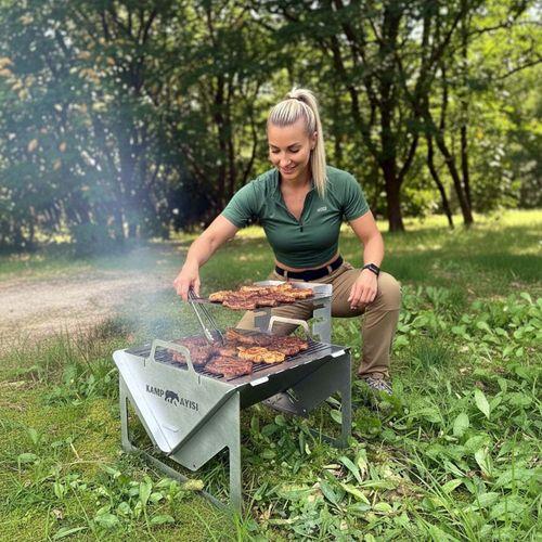 Kamp Ayısı® GrillogyBox™ Katlanır Pratik Asansörlü Mangal, 2mm Çelik, Özel Çantalı