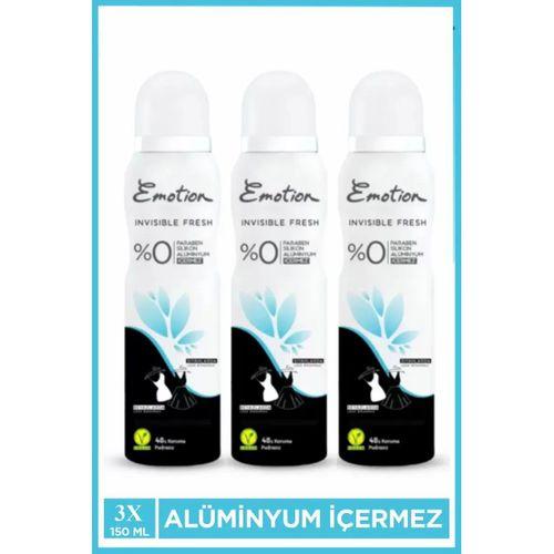 3 Adet Emotion Invisible Fresh Black & White Kadın Deodorant 150ml Vegan, Leke Bırakmaz