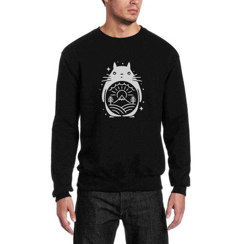 Totoro Baskılı Siyah Erkek Sweatshirt