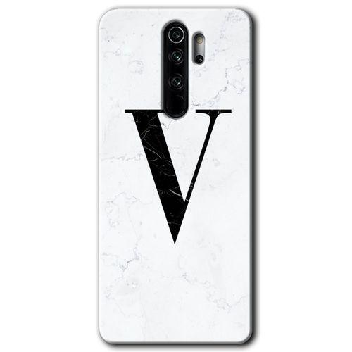 Xiaomi Redmi Note 8 Pro HD Baskılı Kılıf + 9D Tam Ekran Koruyucu - Beyaz Mermer Desenli V Harfi