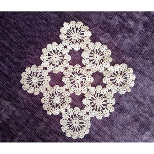 El İşi Dantel Çiçekli Tığ İşi Bej 16X17Cm