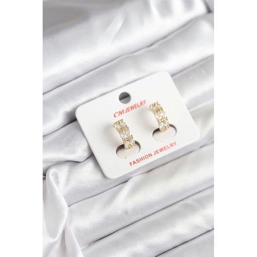 14K Gold Renk Kaplama Zirkon Taşlı CM Kadın Küpe