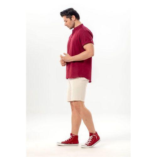 Kısa Kol Şantuklu Pamuk Bodrum Erkek Yazlık Tshirt Koyu Bordo 3068