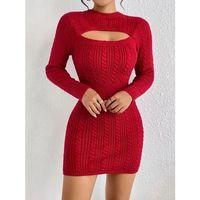 Pilelistore Kadın Uzun Kollu Yarı Balıkçı Yaka Pencere Göğüs Detay Mini Triko Elbise
