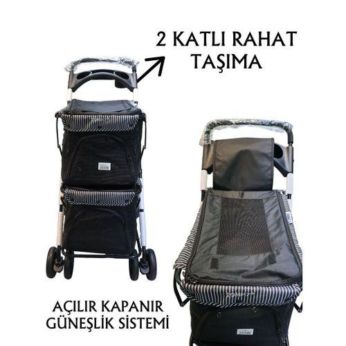 Tommy İki Katlı Evcil Hayvan Arabası 85x51x100cm Siyah Max 10+10 Kg