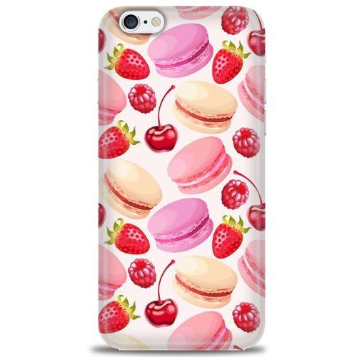 iPhone 6 Kılıf HD Baskılı Kılıf - Makaron ve Çilekler + Tam Ekran Koruyucu