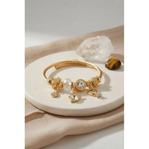 Swan Model Gold Renk Beyaz Charmlı Bileklik