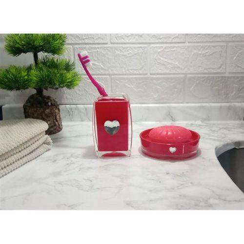 2 Li Banyo Seti,Kırmızı Kalpli Akrilik