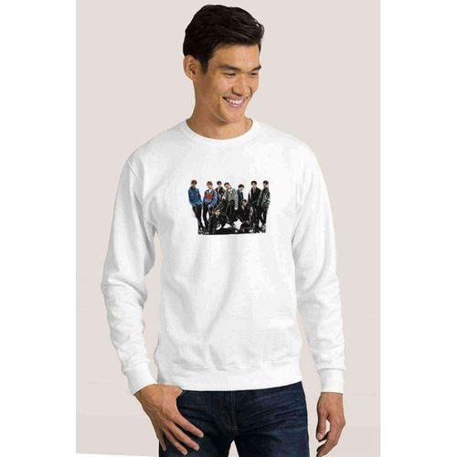 Kpop Group K Pop Koreli Muzik Baskılı Beyaz Erkek Sweatshirt