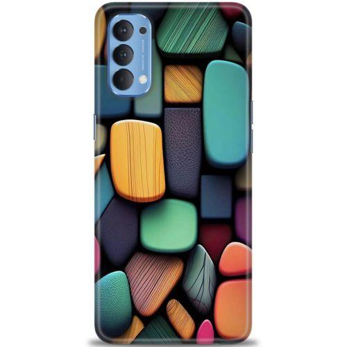 Oppo Reno 4 Kılıf HD Baskılı Kılıf - Renkli Taşlar + Tam Ekran Koruyucu
