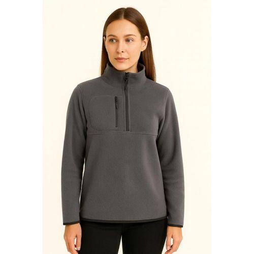 Polar Kazak – Dik Yaka, Yarım Fermuarlı, Fermuarlı Göğüs Cepli, Siyah Biyeli, Kışlık Rahat Regular Fit Günlük Model - Füme