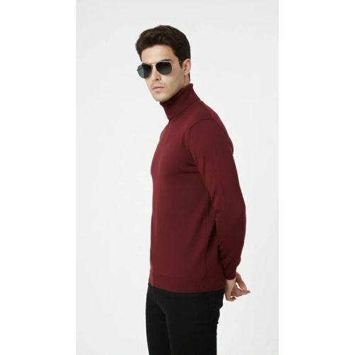 Tam Boğazlı Balıkcı Yaka Triko Kazak Yumuşak Dokulu Pamuklu Ince Dokuma, Uzun Kollu Rahat Regular Kalıp - Bordo