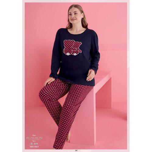 Büyük Beden Pamuklu Ayıcık Desenli Pijama Takımı