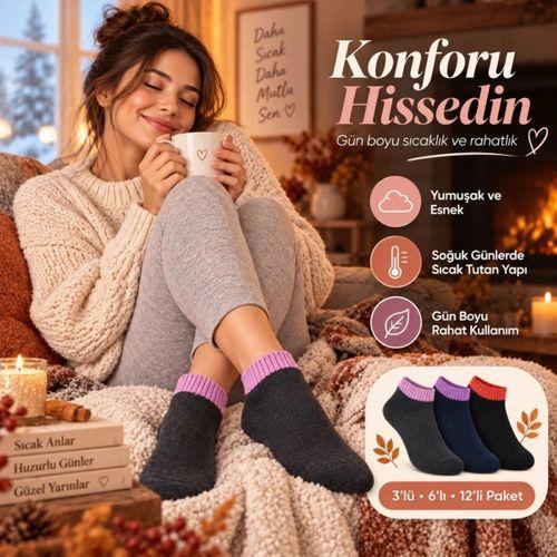 Kadın Havlu 6'lı Çorap Kısa Konç Dikişsiz Burun Sıcak Tutan Yumuşak Kışlık Çorap Seti