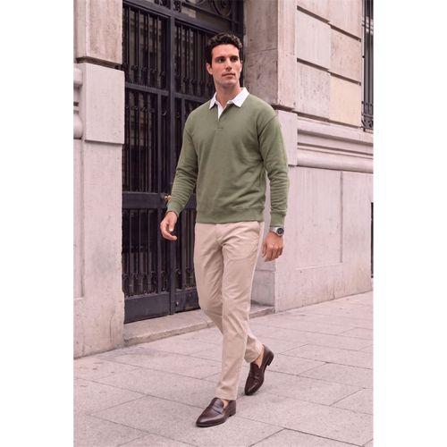 Luis Polo Yaka Selanik Örme Kumaş Erkek Sweatshirt - Açık Haki