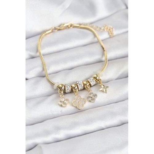 Pirinç Gold Renk Yonca Model Kadın Bileklik