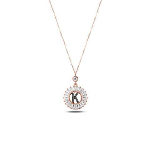 Öze Dönüş Baget Taşlı Rose K Harfi Kolye