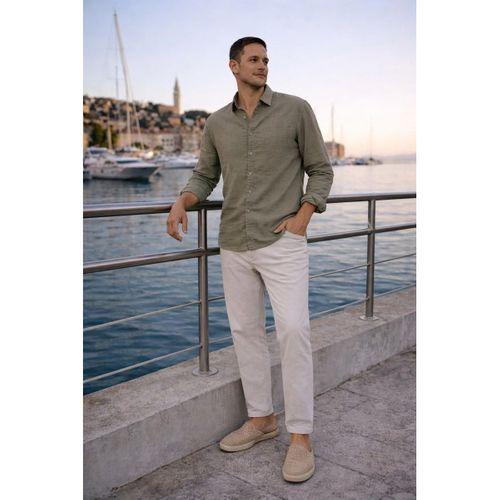 Hurley Çizgili Modal Kumaş Relaxed Fit Günlük Giyim Erkek Gömlek - Haki