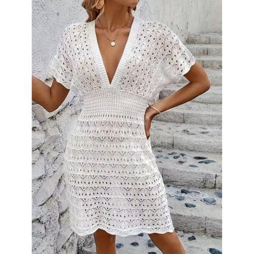 Kadın Kısa Kollu V Yakalı örme Triko Elbise