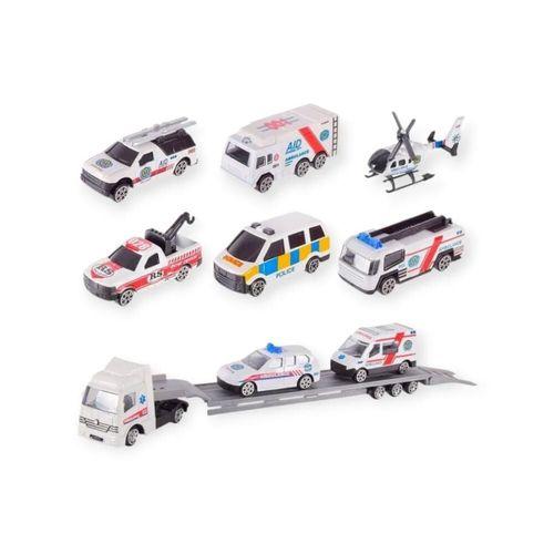 10 Parça Araç Taşıyan Tır Seti - Die Cast - DS047 - Ambulans