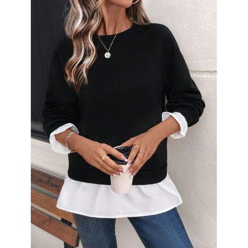 Kadın Uzun Kollu Bisiklet Yaka Viskon Iki Iplik Ve Etek Ucu Trikoton Bluz