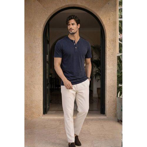 Edgar Regular Fit 3 Düğmeli Pat Flamlı Suprem Kumaş Pis Yaka Erkek T-Shirt - Lacivert