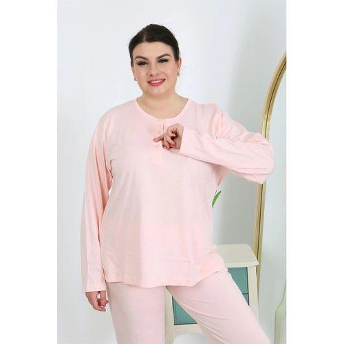 Kadın Büyük Beden Uzun Kol Penye Pijama Takımı Pembe