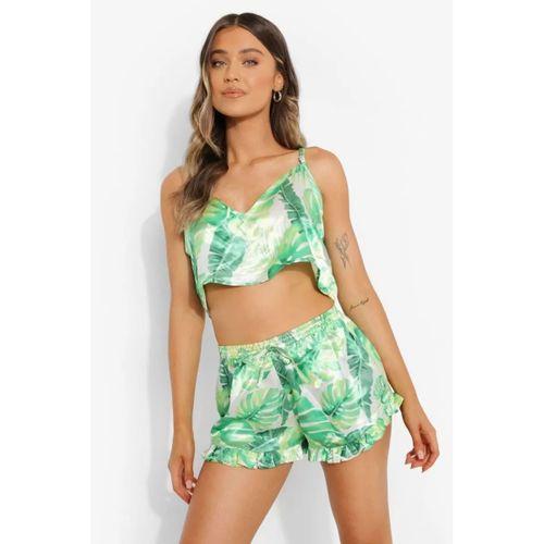 Yeşil Fırfırlı Şortlu Pijama Takımı