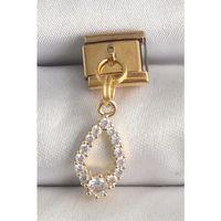 316L Çelik Gold Renk Sallantı Zirkon Taşlı Damla Model Nomination Charm
