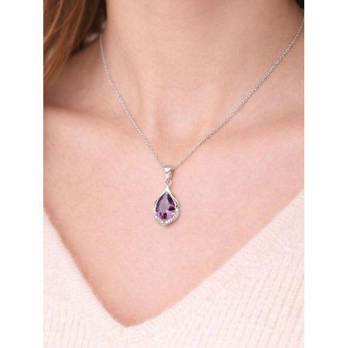 Gümüş Ametist Taşlı Su Damlası Kadın Gümüş Kolye