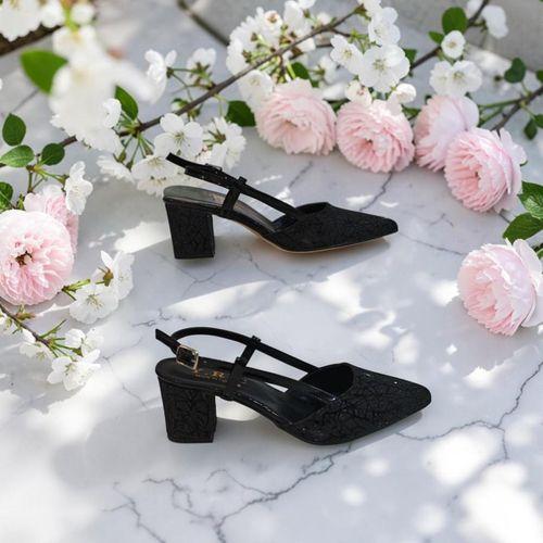 Fiyra 7013 Siyah Simli Kalın Kare Topuk Abiye Stiletto Ayakkabı