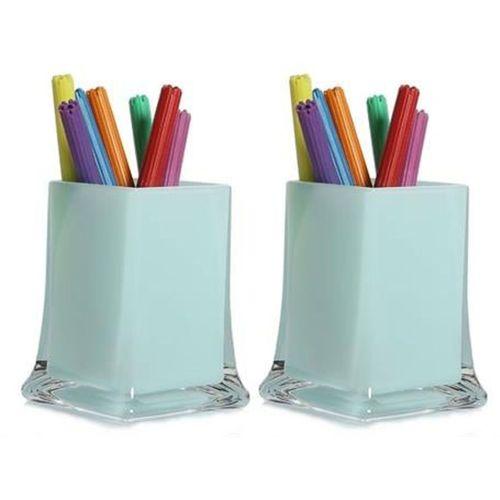 2 Adet Kalemlik Buz Mavi Renkli Ofis Gereci 6X6X10Cm 300Ml