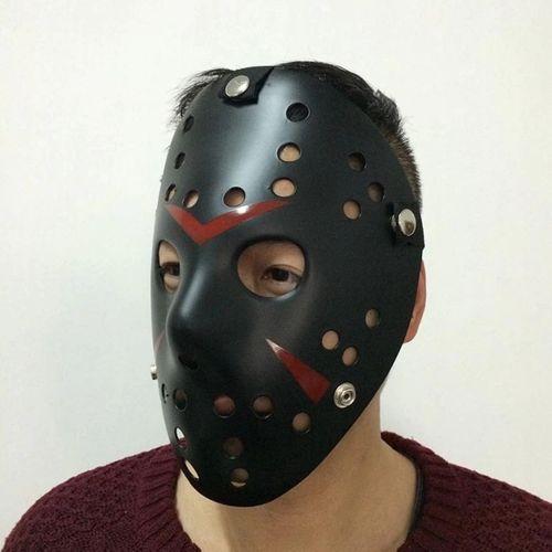 Siyah Renk Kırmızı Çizgili Tam Yüz Hokey Jason Maskesi Hannibal Maskesi