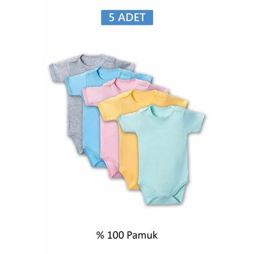Çok Renkli Yarım Kol Body Zıbın 2-7 YAŞ Çocuklar İçin (5 ADET) Alttan Çıtçıtlı Özel Gereksinimli