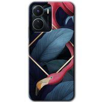 Vivo Y16 Kılıf HD Desen Baskılı Arka Kapak - Flamingo Yaprak