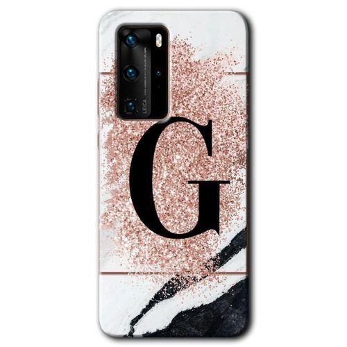 Potkal Hediye Fabrikası Huawei P40 Pro Kılıf HD Desen Baskılı Arka Kapak - Pembe Mermer Desenli G Harfi