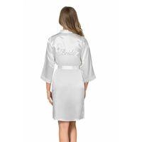 Beyaz Kısa Saten Bride Sabahlık