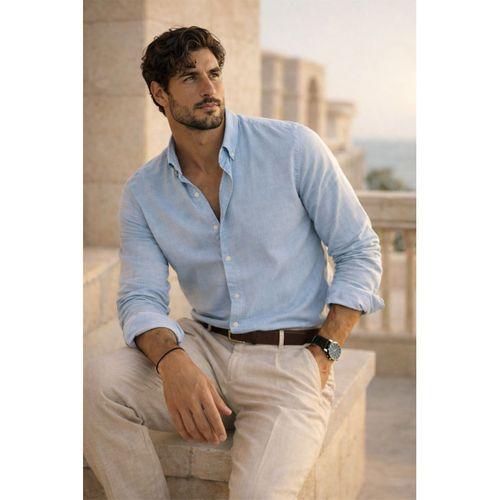 Bien Pamuk Keten Erkek Gömlek - Sis Mavi