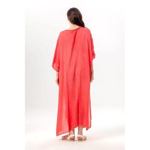 Okyanus Yandan Yırtmaçlı Salaş Kesim Yazlık Viskon Pareo Nar Çiçeği nrçği