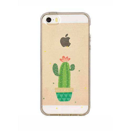 iPhone 5 Yalnız Kaktüs Desenli Şeffaf Telefon Kılıfı