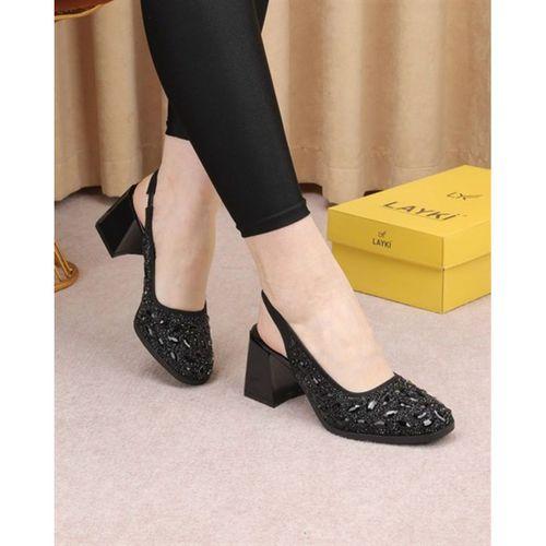 Victoria  Siyah Taş Detaylı Topuklu Slingback Ayakkabı