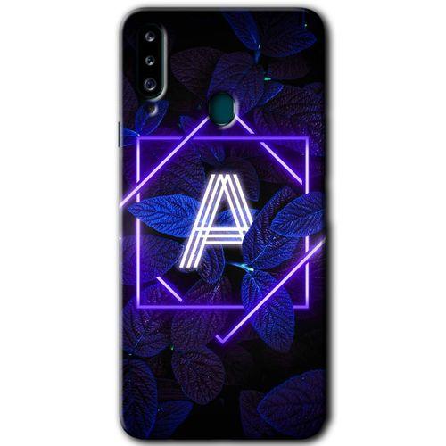 Samsung Galaxy A20s Kılıf Baskılı Kapak - Dark Neon Yaprak A Harfi + 5D Tam Kaplayan Cam