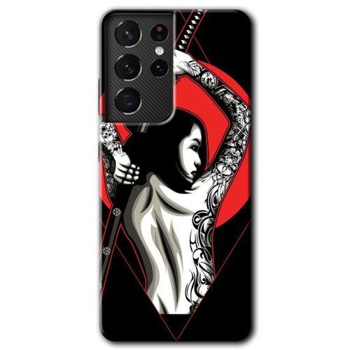 Potkal Hediye Fabrikası Samsung Galaxy S21 Ultra HD Baskılı Kılıf + 9D Tam Ekran Koruyucu - Samurai Girl