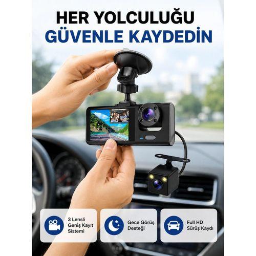 Üç Kameralı Araç İçi Kayıt Sistemi Full Hd Gece Görüşlü Ve G-sensör Destekli