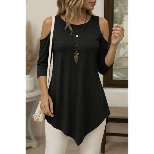 Kadın Omuzlardan Açık Sıfır Yaka Asimetrik Kesim Detay Viskon Bluz