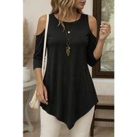 Kadın Omuzlardan Açık Sıfır Yaka Asimetrik Kesim Detay Viskon Bluz