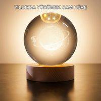 Işıklı Sarı Cam Küre Ve Kız Figürü Ahşap Standlı Dekoratif Lamba